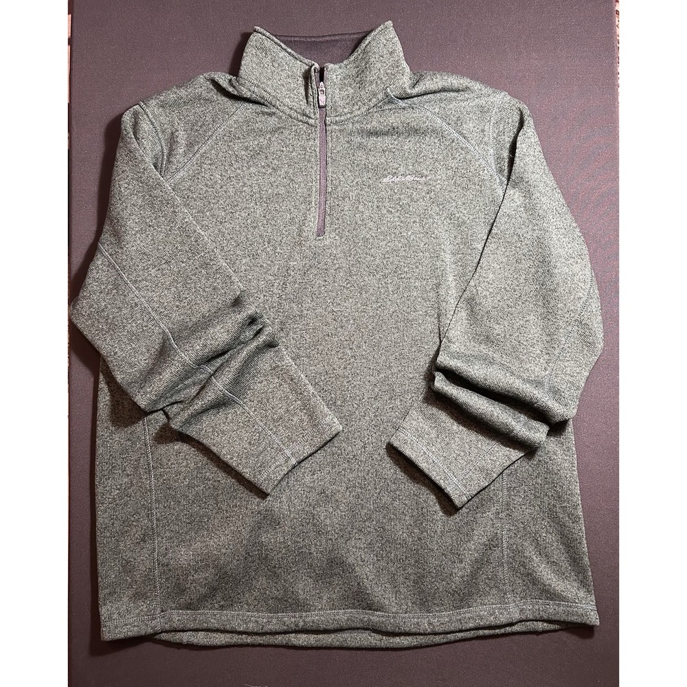 Eddie Bauer Mens Olive Green Pullover Sweater Heavy Winter 2XL XXL Quarter Zip